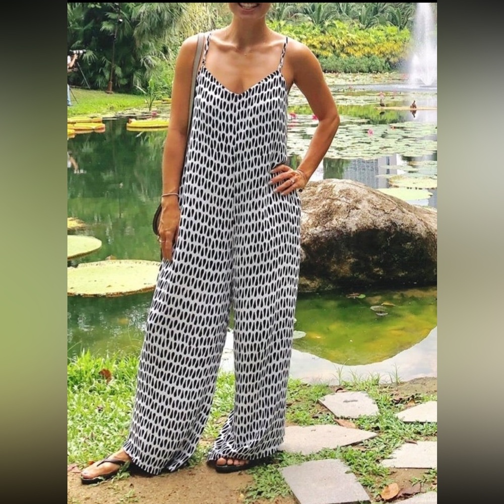 Ava Sky Monochrome Patterned Maxi Jumpsuit